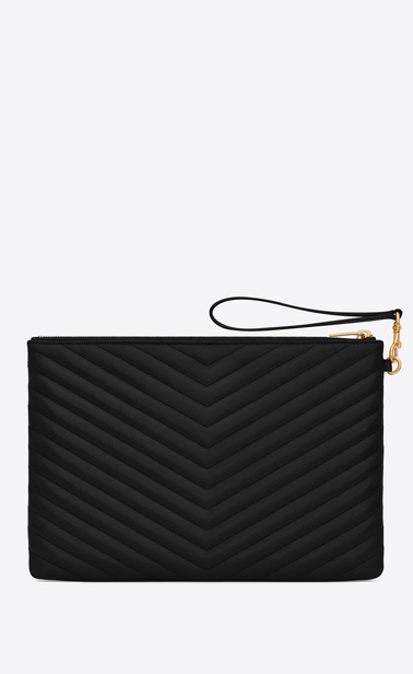 SAINT LAURENT Monogram Matelassé レディース モノグラム タブレット ポーチ(ブラック/キルティングレザー) b_V4